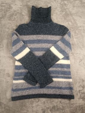 Tory Burch Striped Turtleneck weater in Blue, Gray & Cream Size Large